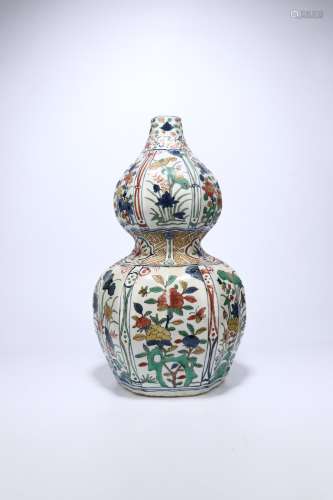 chinese blue and white wucai porcelain double gourd vase