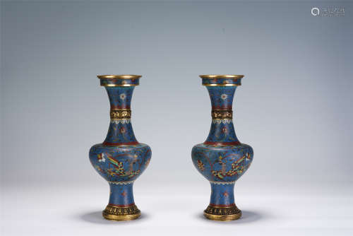 A PAIR OF CHINESE CLOISONNE ENAMEL VASES