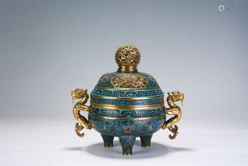 A CHINESE GILT BRONZE AND CLOSIONNE ENAMEL INCENSE BURNER