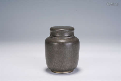 A CHINESE TIN TEA CANISTER WITH COVER
