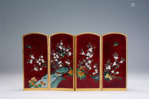 A CHINESE HARDSTONES INLAID FLOWERS & BIRDS TABLE SCREEN