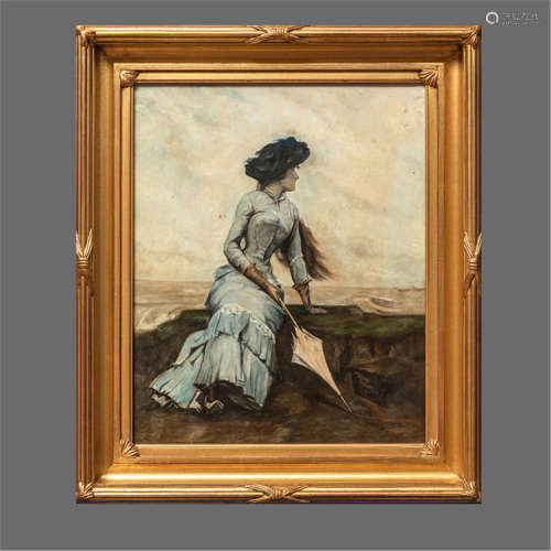 A FRAMED OIL PAINTING OF FIGURE
