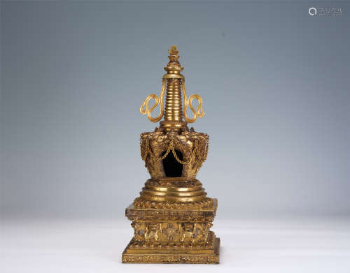 A CHINESE CARVED GILT BRONZE BUDDHIST PAGOTA