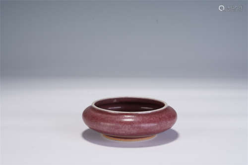 A CHINESE COWPEA RED GLAZED PORCELAIN BRUSH WASHER
