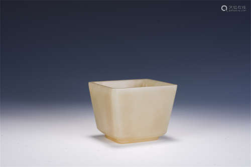 A CHINESE CARVED SQUARE WHITE JADE BRUSH WASHER