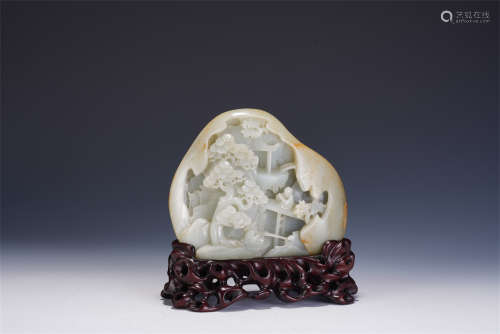 A CHINESE CARVED WHITE JADE DECORATION