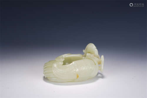 A CHINESE CARVED WHITE JADE BRUSH WASHER