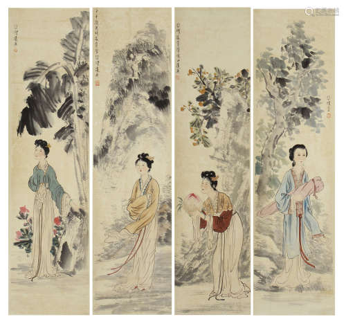 FOUR CHINESE PAINTINGS OF LAIDIES