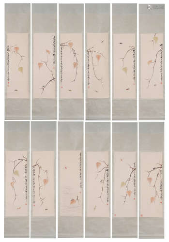 A GROUP OF TWELVE CHINESE PAINTINGS OF TRESS AND INSECTS