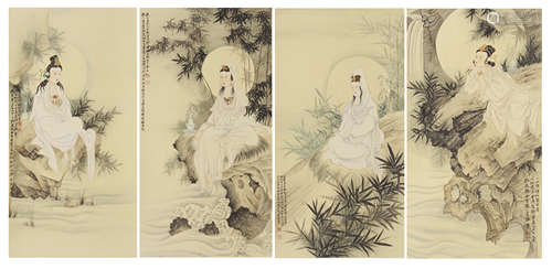 FOUR CHINESE PAINTINGS OF BUDDHA GUANYIN