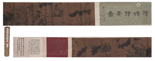 A CHINESE HANDSCROLL PAINTING OF FLOWERS AND BIRDS