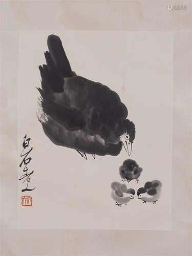 A CHINESE INK PAINTING OF CHICKENS