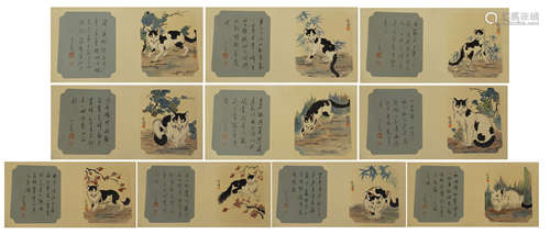 TEN CHINESE PAINTINGS OF CATS WITH INSCRIPTIONS