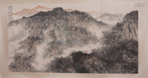 A CHINESE PAINTING OF LANDSCAPE AND FIGURES