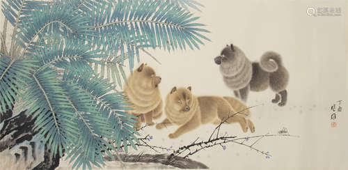 A CHINESE PAINTING OF DOGS