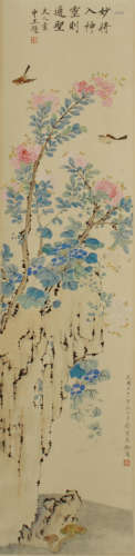 A CHINESE PAINTING OF FLOWERS AND BIRDS