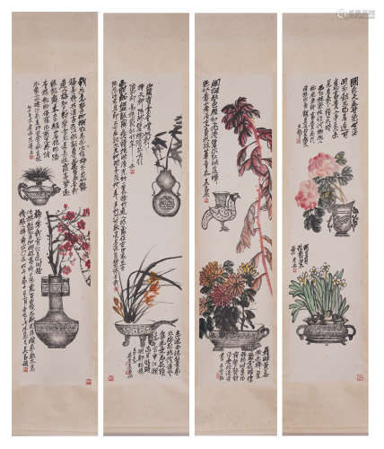 A GROUP OF FOUR CHINESE PAINTING OF FLOWERS