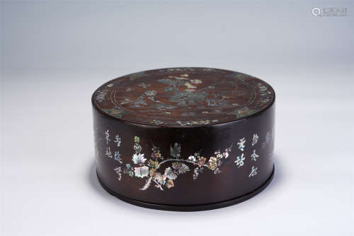 A CHINESE MOTHER OF PEARL INLAID WOOD BOX WITH COVER