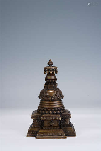 A CHINESE BRONZE BUDDHIST PAGODA