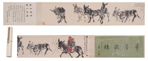 A CHINESE HANDSCROLL PAINTING OF HERDING DONKEYS