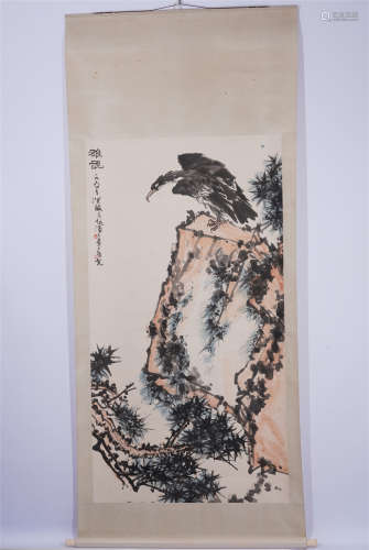 A CHINESE HANGING SCROLL PAINTING OF EAGLES