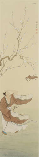 A CHINESE PAINTING OF FIGURE AND FLOWER TREE