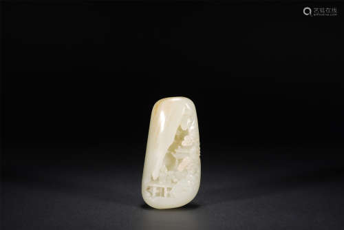 A CHINESE CARVED LANDSCAPE WHITE JADE PENDANT
