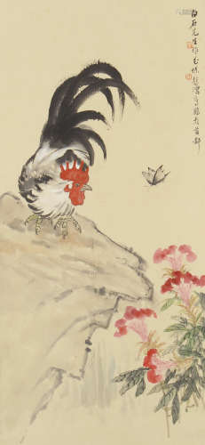 A CHINESE PAITING OF ROOSTER AND FLOWERS