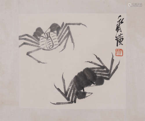 A CHINESE INK PAINTING OF CRABS