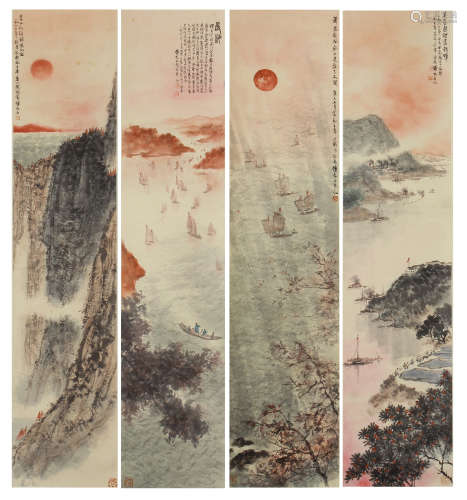 FOUR CHINESE PAINTINGS OF LANDSCAPES