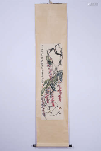 A CHINESE HANGING SCROLL PAINTING OF FLOWERS