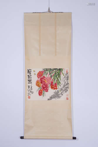 A CHINESE HANGING SCROLL PAINTING OF FLOWERS