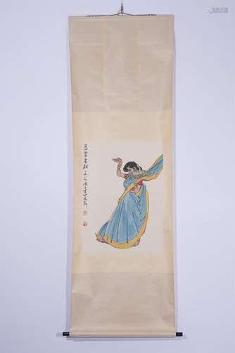 A CHINESE HANGING SCROLL PAINTING OF FIGURE