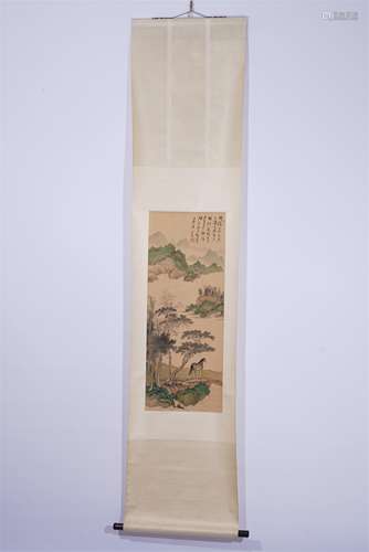 A CHINESE HANGING SCROLL PAINTING OF LANDSCAPE AND HORSE