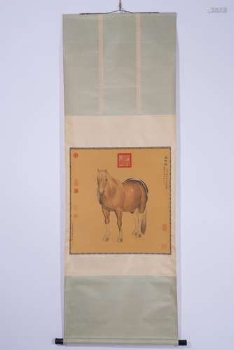 A CHINESE HANGING SCROLL PAINTING OF STEED