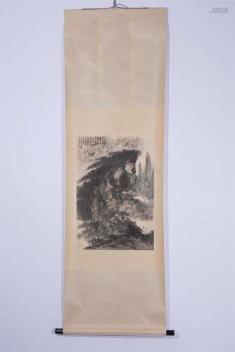 A CHINESE HANGING SCROLL PAINTING OF LANDSCAPE & FIGURES