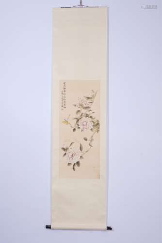 A CHINESE HANGING SCROLL PAINTING OF FLOWERS