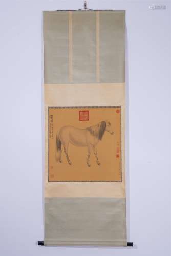 A CHINESE HANGING SCROLL PAINTING OF STEED