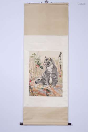 A CHINESE HANGING SCROLL PAINTING OF CAT