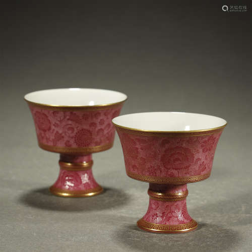 A PAIR OF PINK-ENAMELLED WINE CUPS,QING DYNASTY