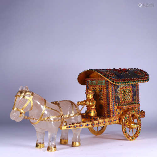 ANCIENT CHINESE,CRYSTAL HORSE PULL A CART