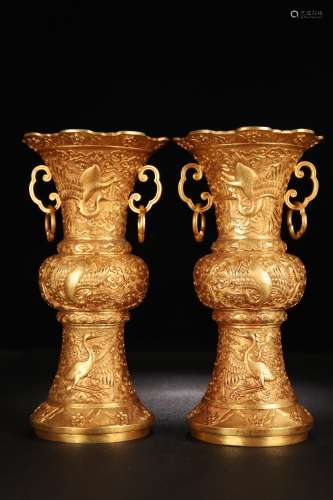 ANCIENT CHINESE,A PAIR OF GILT-BRONZE VASES