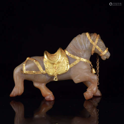ANCIENT CHINESE,GOLD-INLAID AGATE HORSE