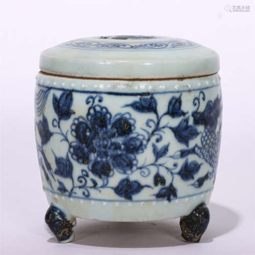 A CHINESE BLUE AND WHITE PORCELAIN INCENSE CAGE