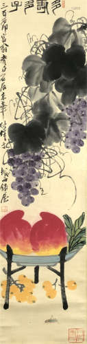 A CHINESE PAINTING OF PEACH AND GRAPES