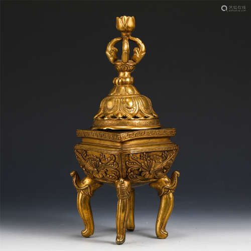 A CHINESE GILT BRONZE INCENSE CAGE