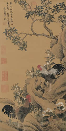 A CHINESE PAINTING OF COCKS