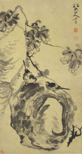 A CHINESE PAINTING OF FLOWERS AND BIRDS