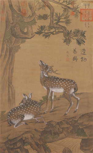A CHINESE PAINTING OF DEERS