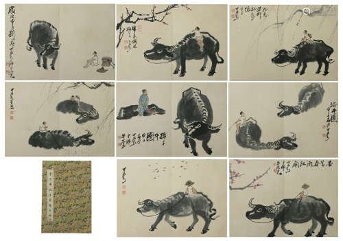 A CHINESE ALBUM OF PAINTINGS CATTLES